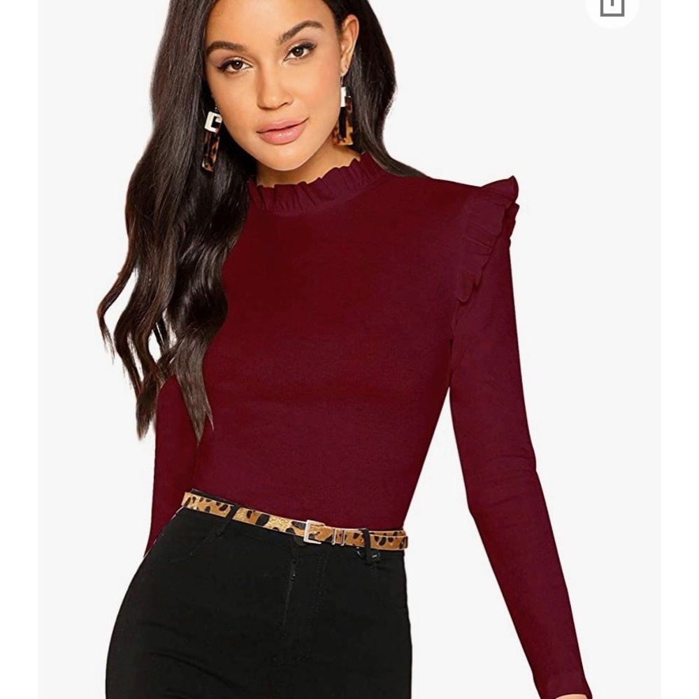Collared ruffled slim fit blouse
